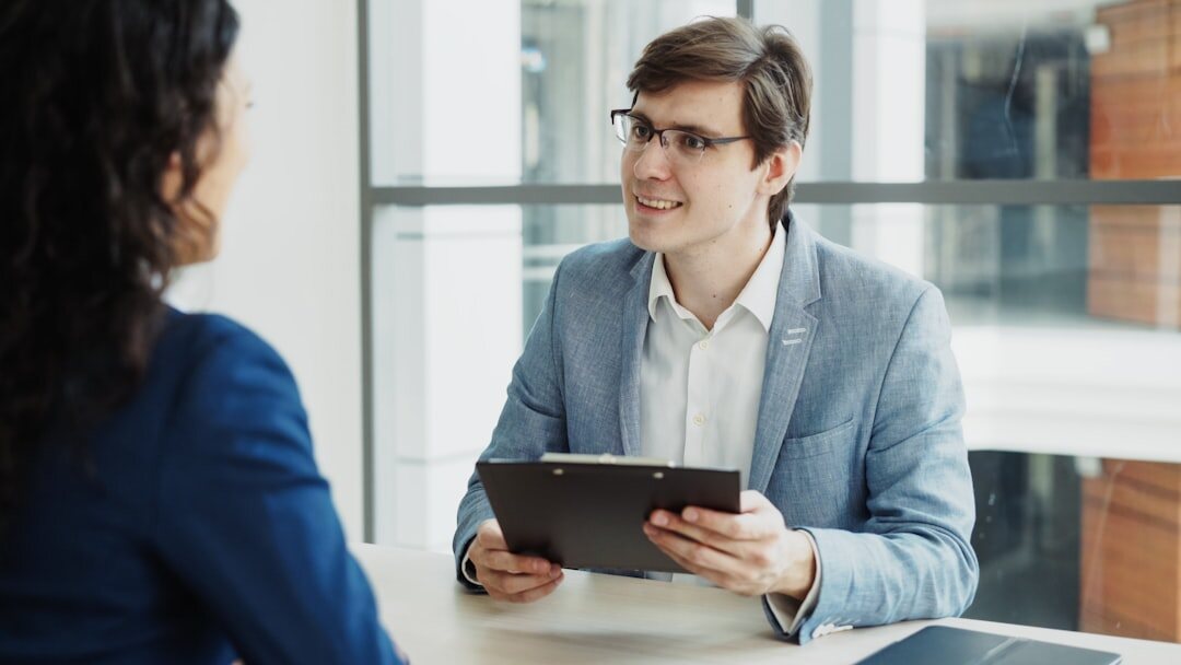 insurance agent advising client